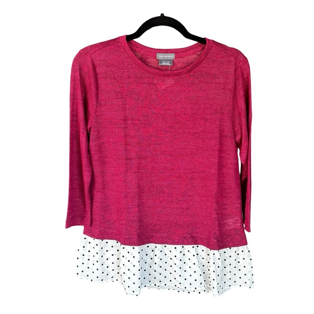 Van Heusen 3/4 Sleeve Peplum Faux Layered Sweater Top Size XS NWT